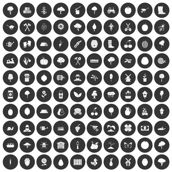 100 agriculture icons set black circle — Stock Vector