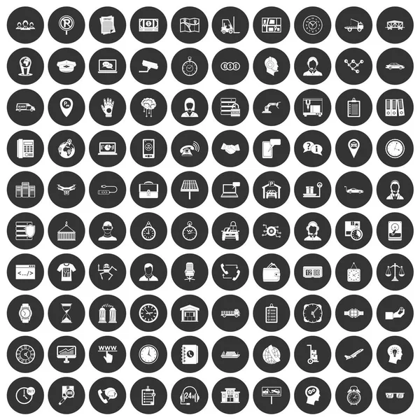 100 werken uren pictogrammen instellen zwarte cirkel — Stockvector