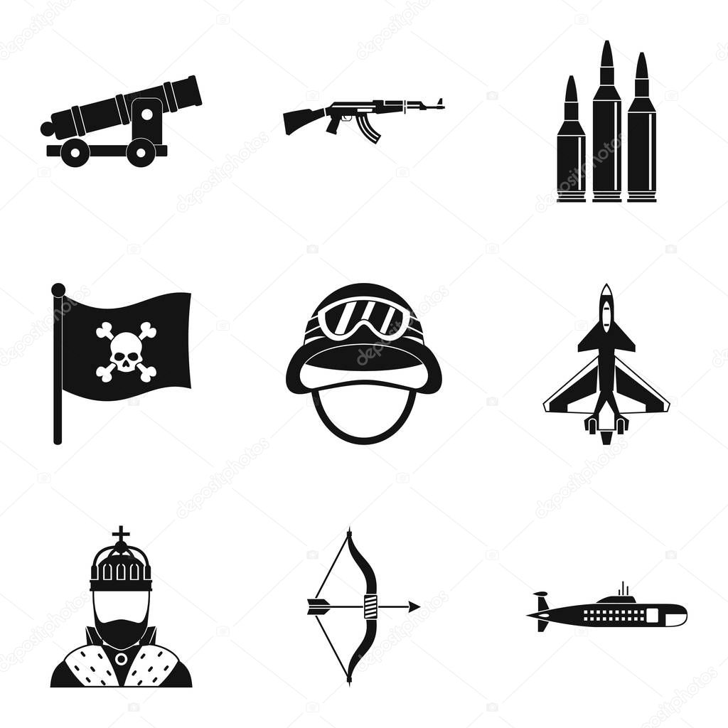 Type of weapon icons set, simple style