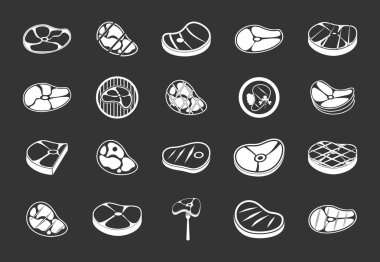 Gri vektör sığır eti Icon set
