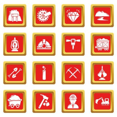 Kızıl Meydan vektör set madencilik mineral iş ikonları/simgeleri