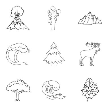 Sıcak iklim Icons set, anahat stili