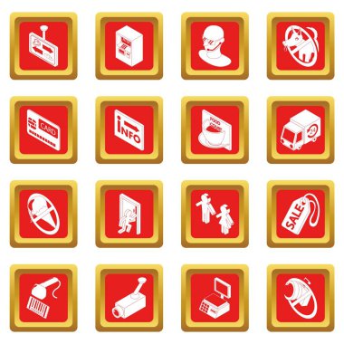Dükkanı gezinti gıdalar Icons set kırmızı kare vektör