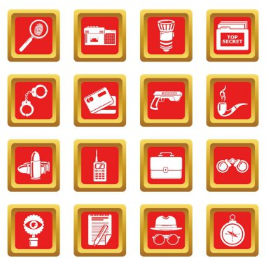 Casus Icons set kırmızı kare vektör