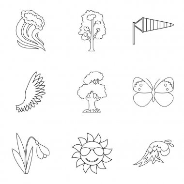 Sıcak hvac Icons set, anahat stili