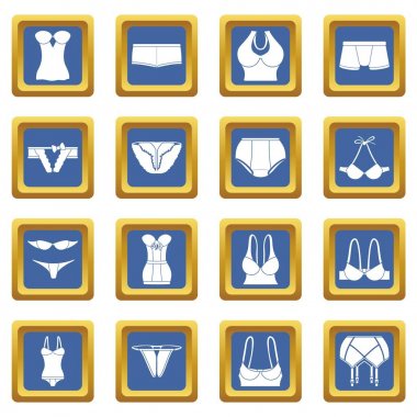 Mavi kare vektör iç çamaşırı Icons set