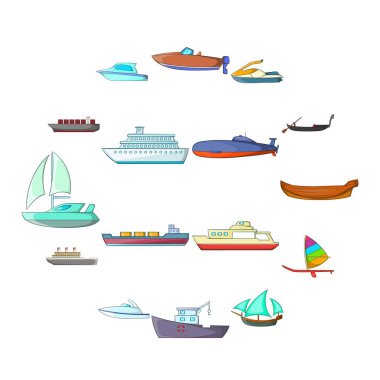 Gemi ve tekne Icons set, karikatür tarzı