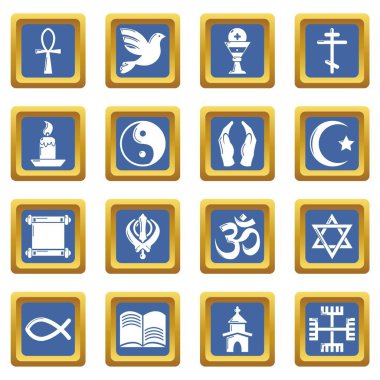 Mavi kare vektör din Icons set