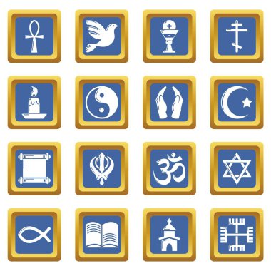 Religion icons set blue square vector clipart