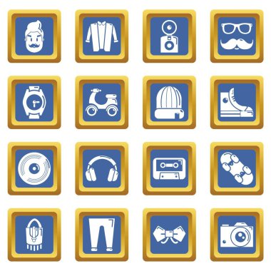 Mavi kare vektör hipster sembolleri Icons set
