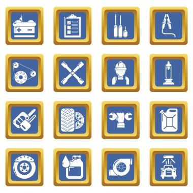 Mavi kare vektör otomatik onarım Icons set