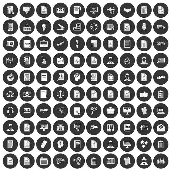100 Arbeitspapier-Symbole setzen schwarzen Kreis — Stockvektor