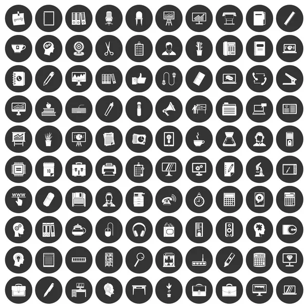 100 Arbeitsplatzsymbole setzen schwarzen Kreis — Stockvektor