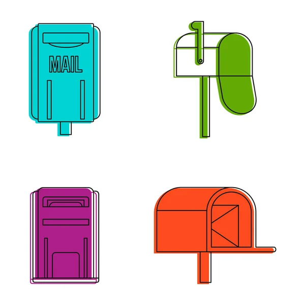 Mailbox-Icon-Set, farbiger Umrissstil — Stockvektor