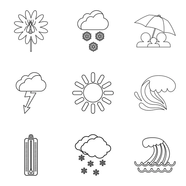 Conjunto de iconos de condiciones meteorológicas, estilo de esquema — Vector de stock