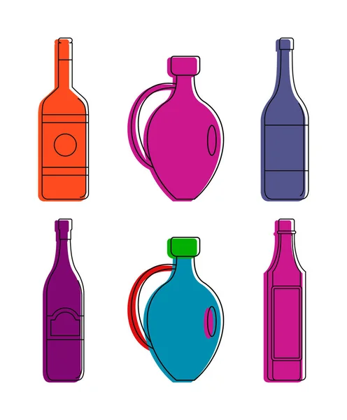 Wine bottle icon set, color outline style — Stock Vector