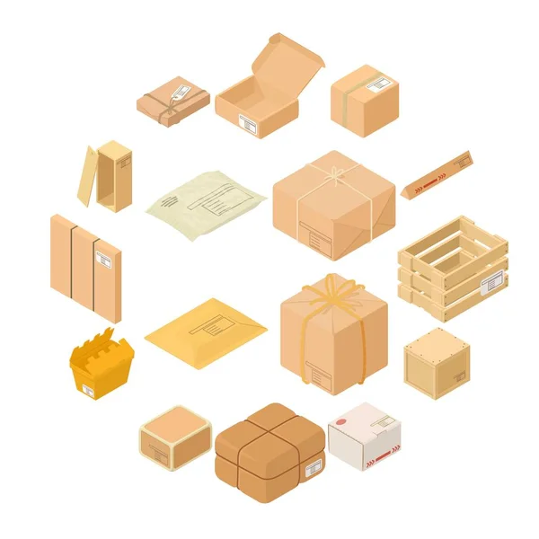 Pozemek balení box setu ikon, izometrický styl — Stockový vektor