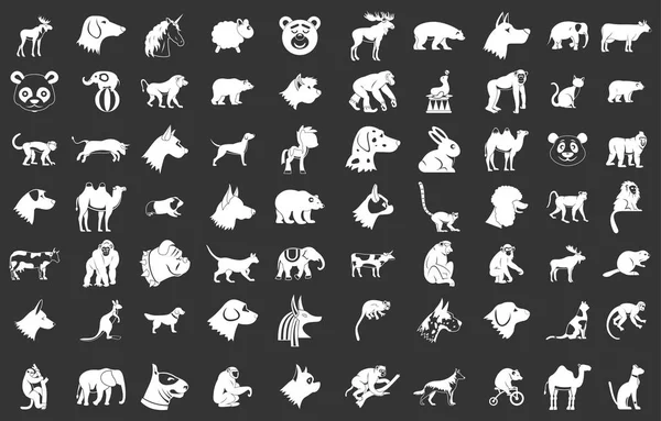 Tiere Icon Set grauer Vektor — Stockvektor