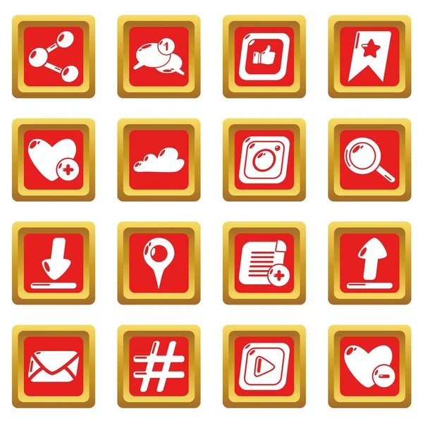 Ícones de rede social definir vetor quadrado vermelho —  Vetores de Stock