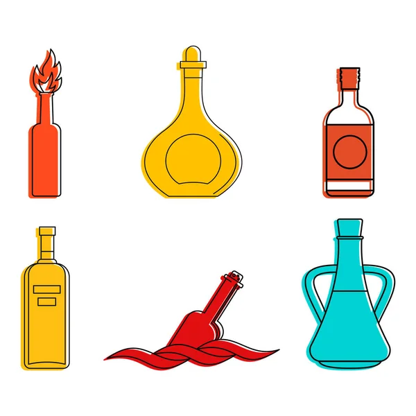 Bottle icon set, color outline style — Stock Vector