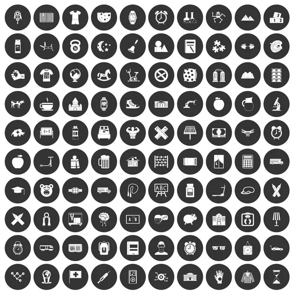 100 budík ikony nastavit černý kruh — Stockový vektor