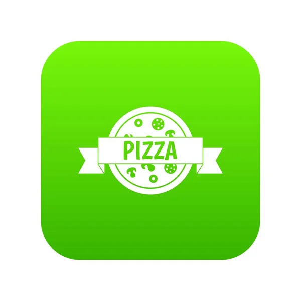 Pizza label with ribbon icon digital green — Stock Vector