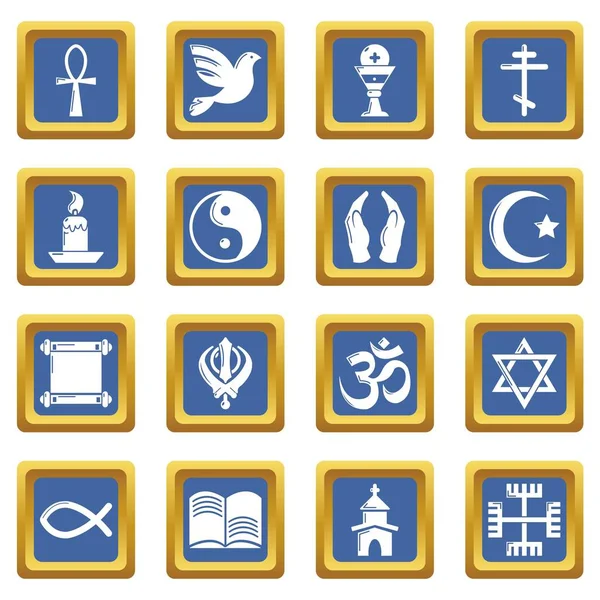 Θρησκεία εικονίδια που μπλε τετράγωνο διάνυσμα — Διανυσματικό Αρχείο