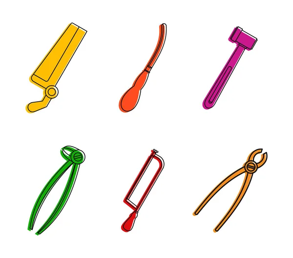 Ensemble d'icônes d'outils chirurgicaux, style contour couleur — Image vectorielle