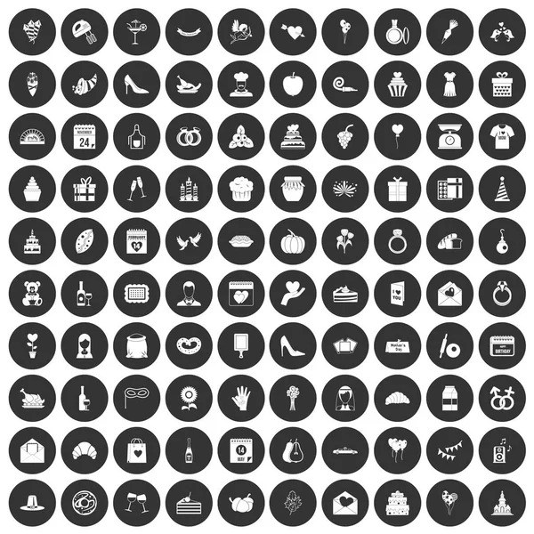 100 koláčem ikony nastavit černý kruh — Stockový vektor