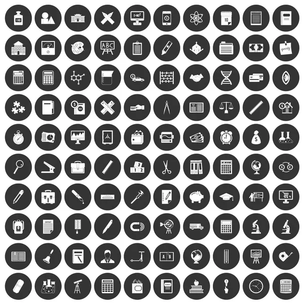 100 iconen van de calculator instellen zwarte cirkel — Stockvector