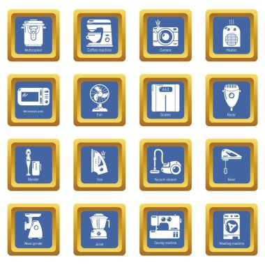 Mavi kare vektör ev aletleri Icons set