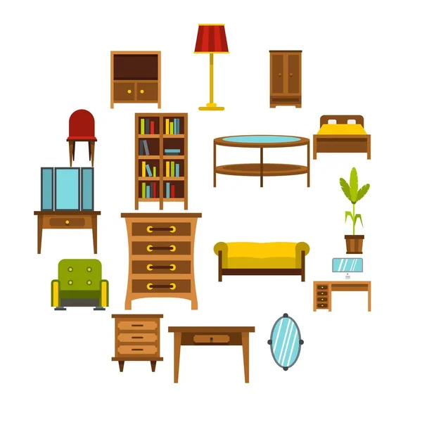 Ensemble d'icônes de meubles, style plat — Image vectorielle
