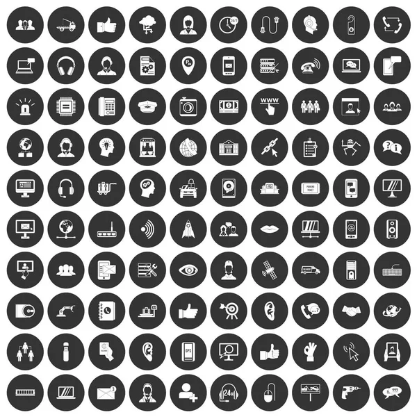 100 iconos de centro de llamadas conjunto círculo negro — Vector de stock