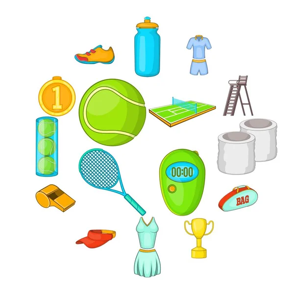 Conjunto de iconos de tenis, estilo dibujos animados — Vector de stock