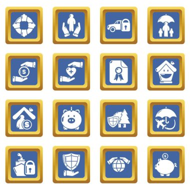 Mavi kare vektör sigorta Icons set