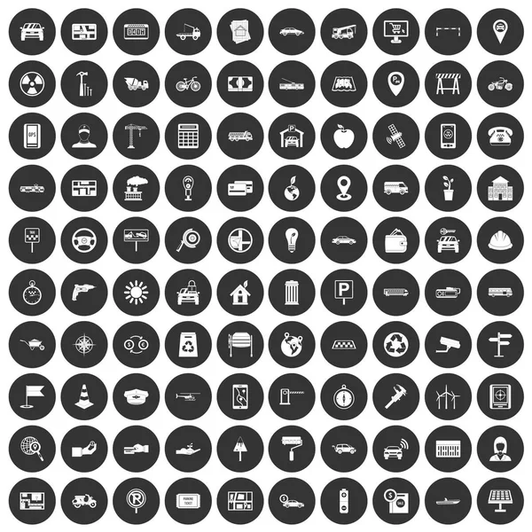 100 icônes de voiture mis cercle noir — Image vectorielle