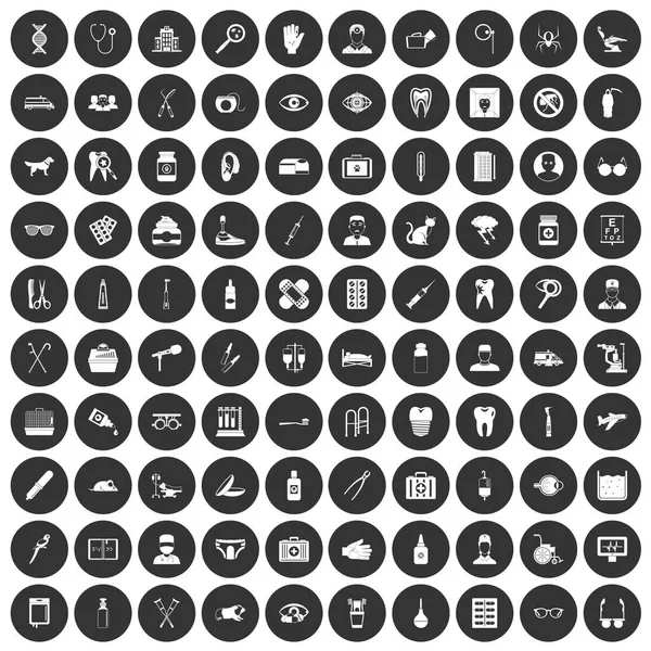 100 péče ikony nastavit černý kruh — Stockový vektor