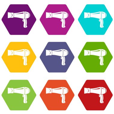 9 vektör saç kurutma makinesi Icons set