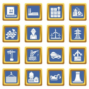 Mavi kare vektör sanayi Icons set