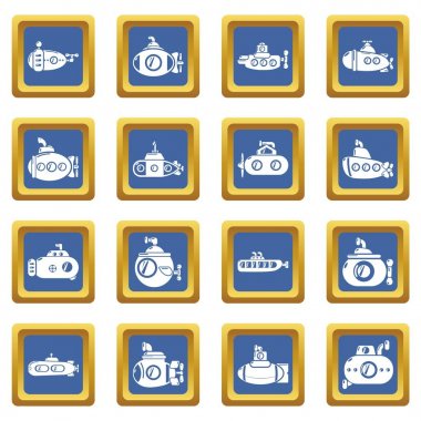 Mavi kare vektör denizaltı Icons set