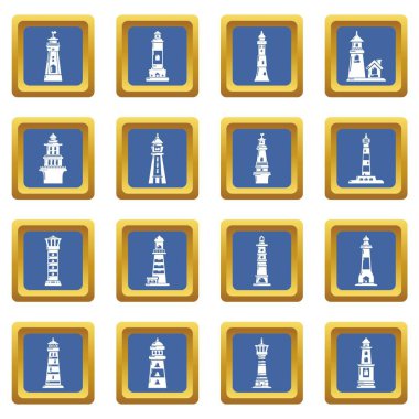 Mavi kare vektör deniz feneri Icons set