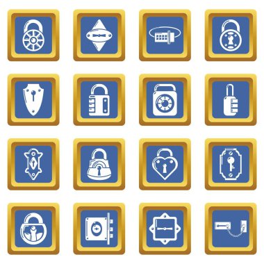 Kilit kapı türleri simgeler kümesi mavi kare vektör