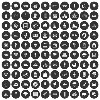 Siyah Daire 100 çocuk parkı Icons set