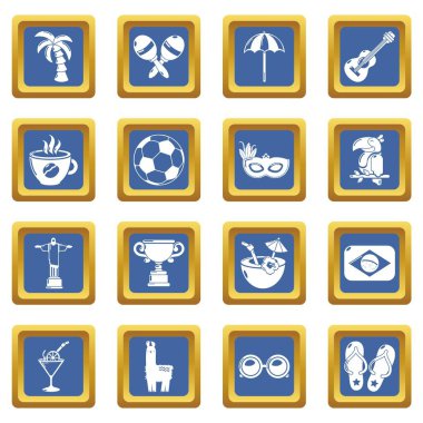 Seyahat Brezilya simgeler kümesi mavi kare vektör