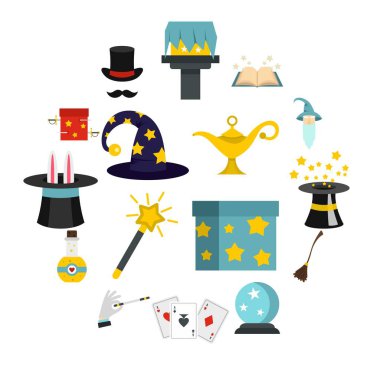 Düz stil sihirli Icons set