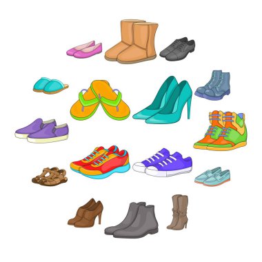 Ayakkabı Icons set, karikatür tarzı