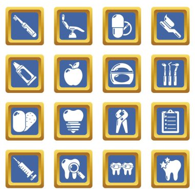 Mavi kare vektör stomatology diş Icons set