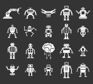 Gri vektör robot Icon set