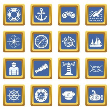 Mavi kare vektör deniz Icons set