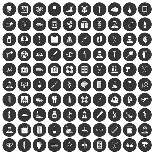 100 ícones de ambulância definir círculo preto —  Vetores de Stock